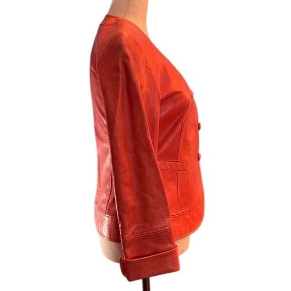Lafayette 148 Leather Jacket Blazer Coral Fully Lined Butter Soft 2 Petite - Picture 3 of 14
